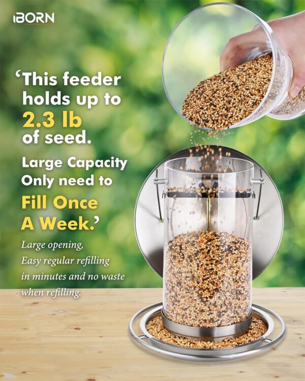 iBorn Metal Bird Feeder for small birds,Easy Clean Bird Seed Feeder,Hanging Bird Feeder for Seeds With Gift Box，3-Second Refill Bird Feeder,Nickle 6 Port (Seed is not Included) - Image 9