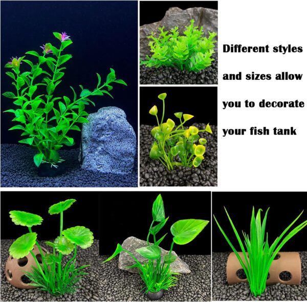 Vibury Fish Tank Aquatic Plants, 14 Pack Aquarium Plants Green Artificial Aquatic Plants, Fish Tank Decor, Aquarium Decor Plastic Plants - Image 2