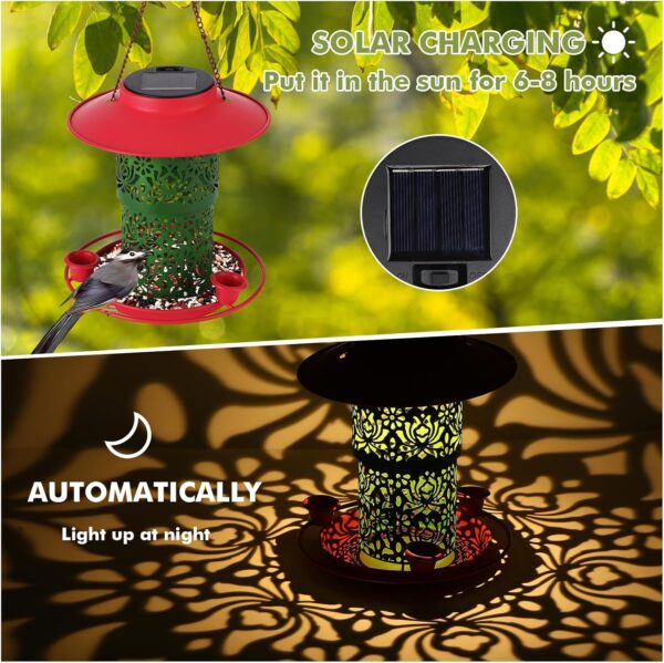Wikay Bird Feeders Hanging, Bird Seed Feeder, Solar Bird Feeder for Outdoors Hanging, Metal Bird Feeder for Garden, Squirrel Proof Birds Feeder, Garden Decoration, Perfect Ideas for Bird Lovers - Image 2