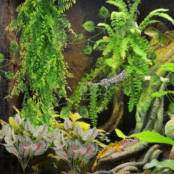 QUOZUO Reptile Hanging Plants, Terrarium Reptile Hanging Plants Vines Artificial Leaves Reptile Hide with Suction Cup, Leopard Gecko Tank Accessories for Bearded Dragon Lizard Snake - Image 6