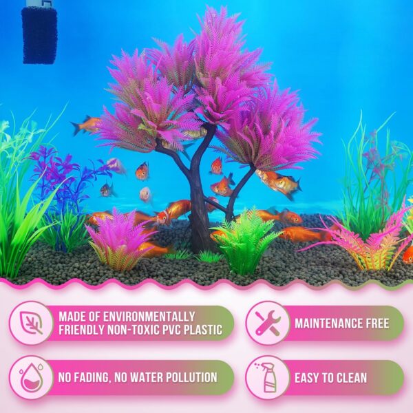 Borlech Aquarium Plants Decorations, Fish Tank Artificial Plastic Tree Plant Decoration Set 10 Pieces (Rose Red) - Image 2