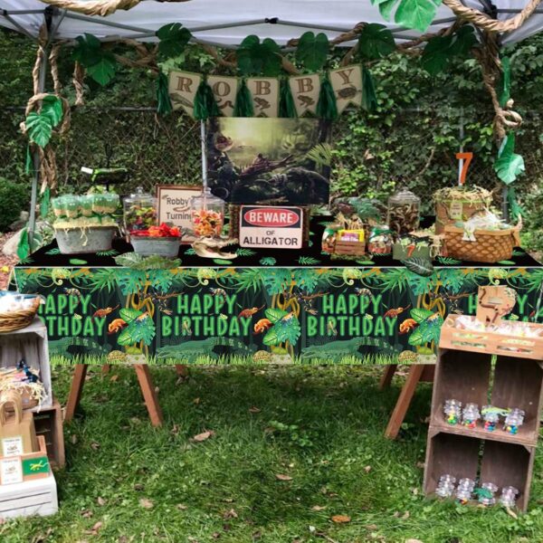 QUERICKY 4 Pack Reptile Birthday Tablecloths, 130x220cm Reptiles Snake Lizard Alligator Turtle Table Cover, Jungle Swamp Wilderness Decorations for Kids Boys Birthday Party Decor Supplies - Image 3