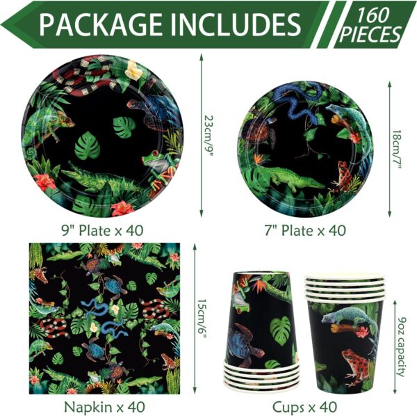 Obussgar Reptile Birthday Party Decorations - Reptile Party Supplies including Plates, Cups, Napkins for reptile party decorations (40) - Image 2