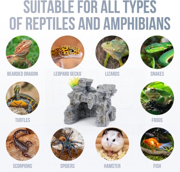 Reptile Hide and Cave Hideout Habitat, Great for Bearded Dragons, Leopard Geckos, Lizards, Turtles, Snakes, Frogs, Scorpions, Spiders and Other Reptiles, Amphibians (D - Medium) - Image 6