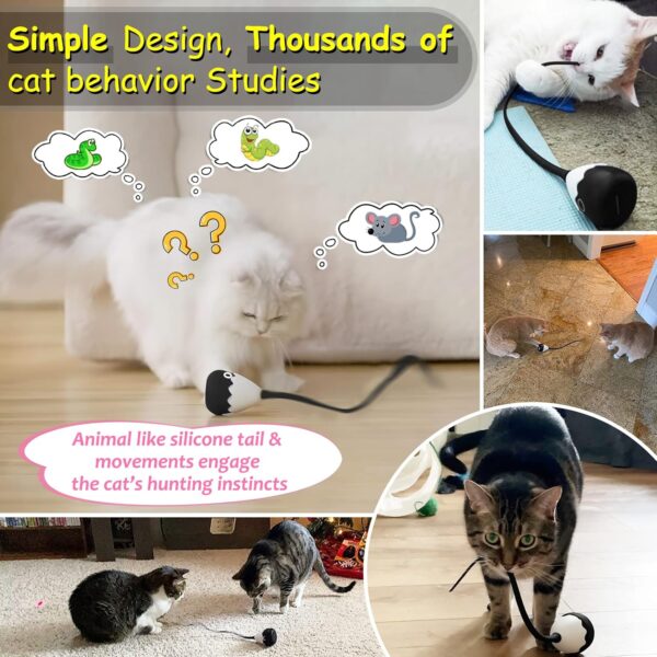 Interactive Cat Toys for Indoor Cats, Automatic Irregular Moving Cat Toy with Lifelike Prey's Tail Silicone Tail, 2 in 1 Rechargeable Exercise Cat Wand Toy for Cats Adult (Black) - Image 3