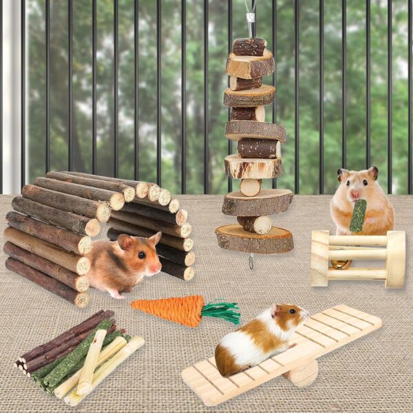 Flow fire 10 Pcs Rabbit Hamster Chew Toys, Rabbit Hamster Boredom Breaker, Wooden Natural Bunny Hamster Toys Syrian for Small Pet Hamster Rabbits, Gerbils, Guinea Pig - Image 3