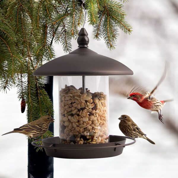 Bird Feeder for Outside Hanging,Bird Seed for Outside Wild Bird Feeders for Garden Yard Outdoor Decoration,Round Roof Design for Sun-Proof and Rainproof, Brown - Image 9