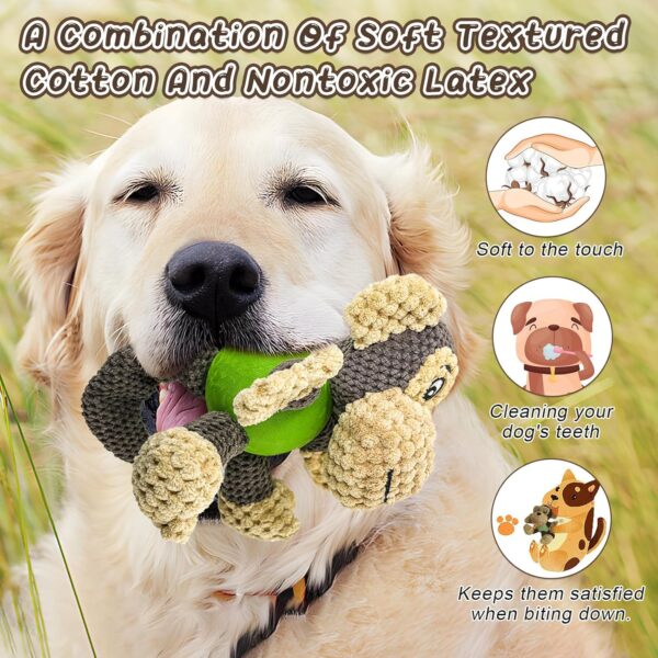 lifefav Dog Toy Low Stuffing, Small Dog Toys For Boredom, Puppy Toy With Squeaker Rubber Ball Body, Interactive Dog Plush Toys, Puppy Chew Toys (Monkey) - Image 3