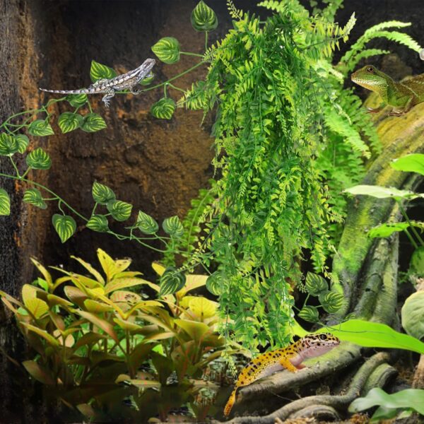 QUOZUO Bearded Dragon Hammock Reptile Hide decor, Leopard Gecko Tank Accessories Reptile Hammock with Jungle Climbing Vines Hanging Plants Artificial Leaves for Chameleon, Lizards, Gecko, Snakes - Image 6
