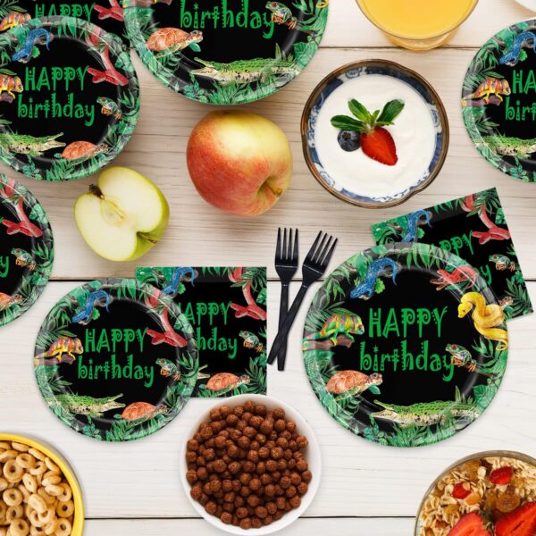 Oigco Reptile Party Supplies Lizard Snake Crocodile Party Decorations Jungle Swamp Snake Alligator Camping Wildlife Turtle Wilderness Party Includes Plates Cups Napkins Forks, Serves 24 Guests - Image 6