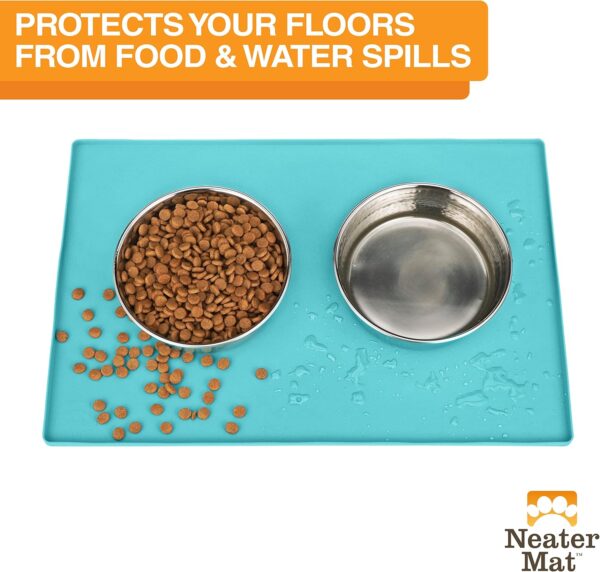 Neater Pet Brands Neater Mat - Waterproof Silicone Pet Bowls Mat - Protect Floors from Food & Water (24" x 16" Silicone, Aquamarine) - Image 2