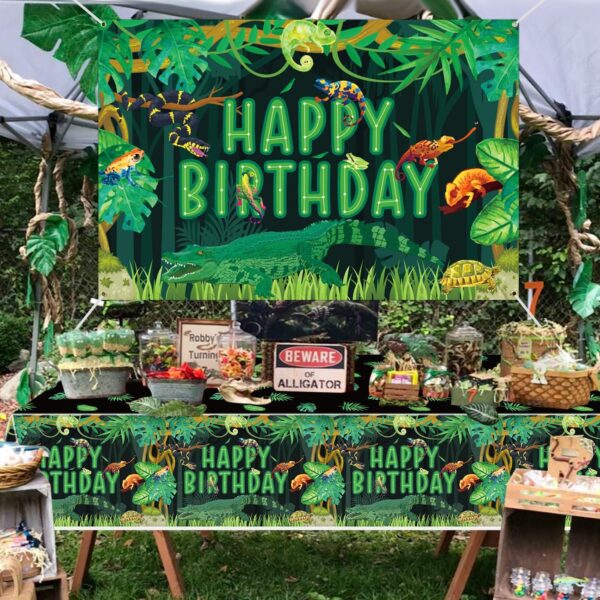 Reptile Birthday Backdrop, Reptiles Snakes Lizard Alligator Turtle Happy Birthday Backdrop for Kids Boys Birthday Party Decorations, Jungle Swamp Wilderness Birthday Party Supplies, 180x120cm - Image 5