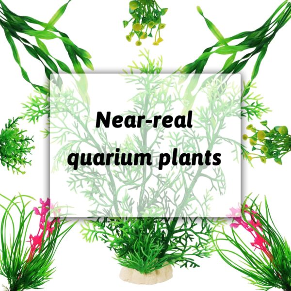 QUOZUO Fish Tank Accessories Aquarium Plants, 9pcs Green Fish Tank Decorations Plants and Cave Rock Decor Set, Aquarium Decorations Plastic Plants - Image 5