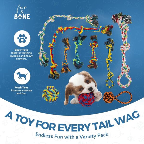 Fur & Bone 10 Pack Dog Rope Toy, Dog Chew Toys for Aggressive Chewers - Cotton Puppy Toys | Dog Toys Indestructible for Dog Chews | Dog Toy, Indestructible Dog Toys Dog Accessories Chew Toys for Dogs - Image 2