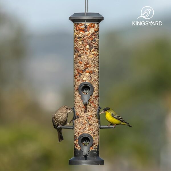 Kingsyard 2 Pack Tube Feeders with 6 Feeding Ports for Outdoors Hanging, Premium Hard Plastic Weatherproof & Steel Hanger, Attracting for Wild Birds (Black) - Image 7