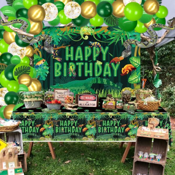 Reptile Birthday Party Supplies, Includes Happy Birthday Backdrop, Tablecloth, Balloons, Jungle Swamp Wilderness Snakes Lizard Alligator Turtle Birthday Decorations for Kids Boys Birthday Party Decor - Image 5