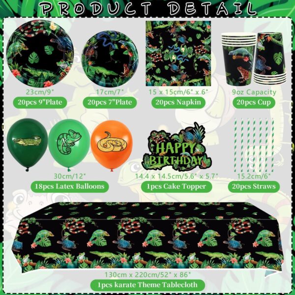 Obussgar Reptile Birthday Party Decorations - Reptile Party Supplies including Banner, Backdrop, Cake Toppers, Plates, Cups, Napkins, Balloons, Tablecloth for Birthday Party Decoration- Serves 20 - Image 2