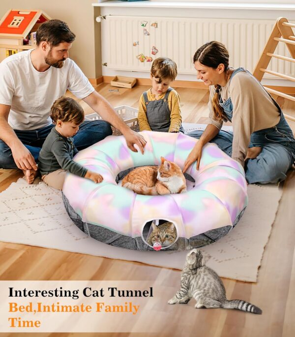 Pawaboo Cat Tunnel with Cat Bed for Indoor Cats, Cat Tube Collapsible Playground Toys, Interactive Cat Cave Hideout Foldable Indoor Toys for Small Medium Large Cat, Puppy, Rabbit, Ferret - Image 2