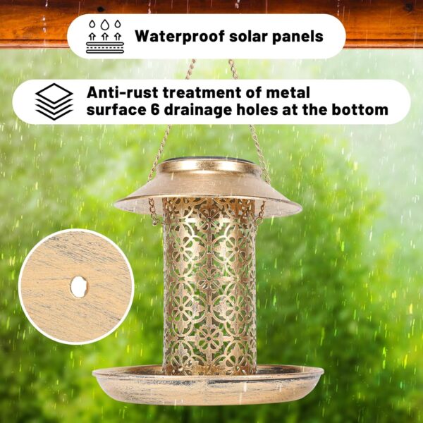 MLEPXBO Solar Bird Feeder, Durable Metal Outdoor Bird Feeders Hanging Station, Wild Bird Feeder with Solar LED Light, Squirrel Proof Bird Feeder for Balcony Garden Decoration - Image 6