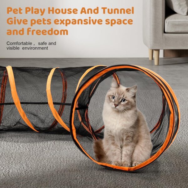 Odoland Large Pet Tunnel Cat, Foldable Small Animal Playpen Outdoor Cat Enclosure Tunnel Protable Dog Playpens Indoors for Hamster, Guinea Pig, Rabbit - Cat Play Tunnel with Tent - Image 4