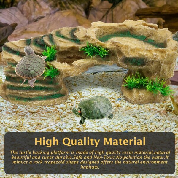 BREUAILY Reptile Ramps Platform Resin Turtle Basking Platform with Climbing Ramp Reptile Hide Cave Habitat Ornament for Bearded Dragon Lizard Frogs - Image 4