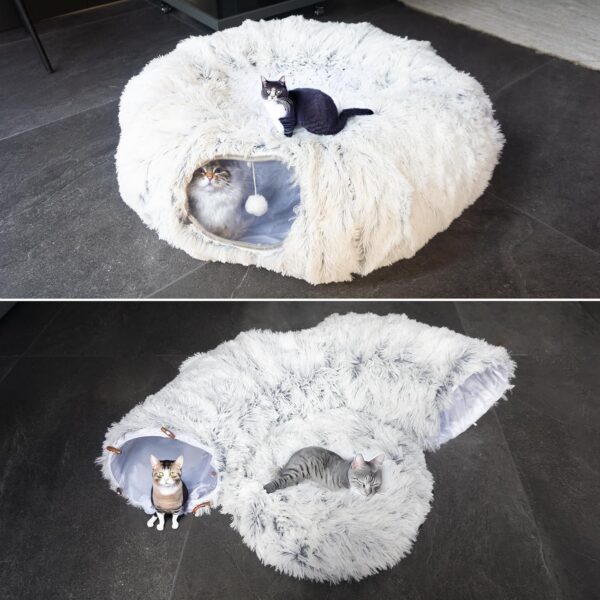 Plush Cat Tunnels Beds for Indoor Cats, 2-in-1 Cat Tunnel Haven for Endless Fun and Comfort Easy to Store, Removable and Washable 80 * 25cm (Gray) - Image 3