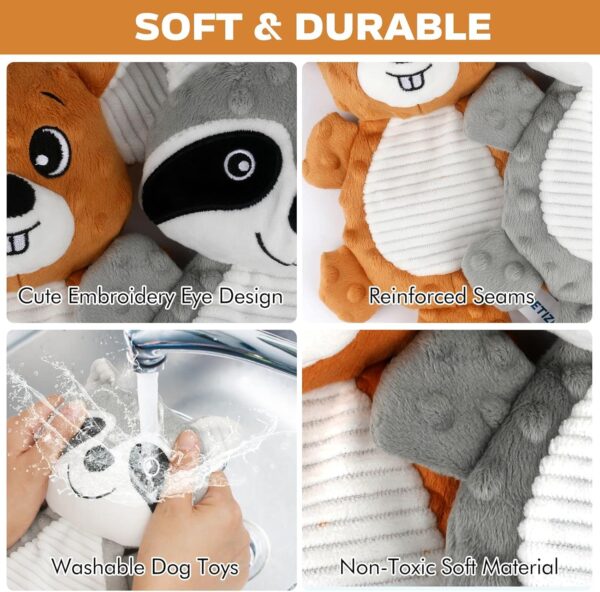 petizer Plush Squeaky Dog Toys, Crinkle Dog Chew Toys, Interactive Toys for Puppies, Small, Medium and Large Dogs, Cute Squirrel and Raccoon, 2 Pack - Image 6