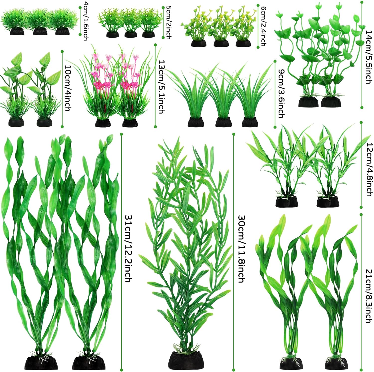 Green Fish Tank Decor Aquarium Plants, QUOZUO 25pcs Fish Tank Decorations Plants, Fish Tank Accessories, Aquarium Decor Artificial Plants, Small to Large - Image 2