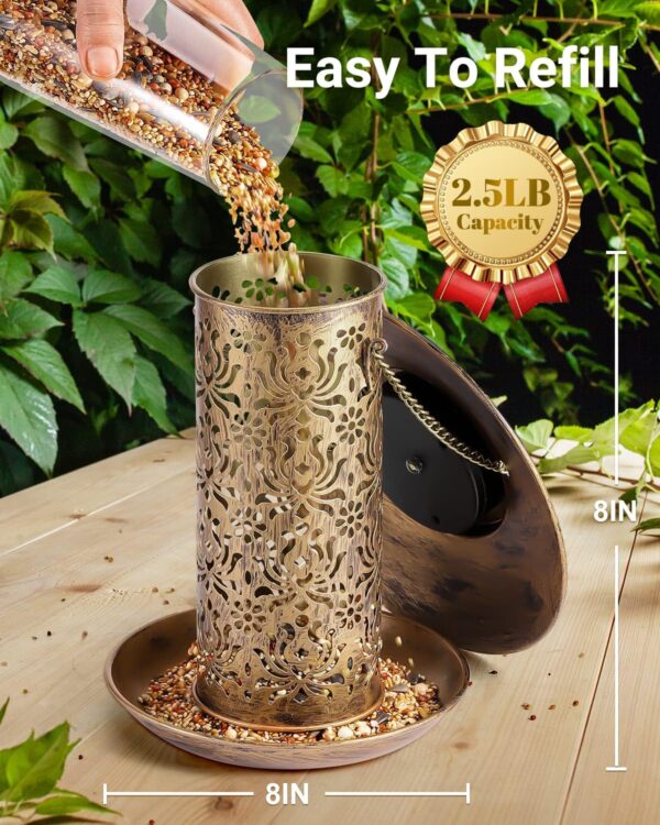 HOUSESAPP Solar Bird Feeder for Outdoors Hanging, Metal Wild Bird Feeder for Cardinals Solar Garden Lantern with S Hook as Gift Ideas for Bird Lovers (2.5LBs Heavy Duty Weather Resistance birdfeeders) - Image 5
