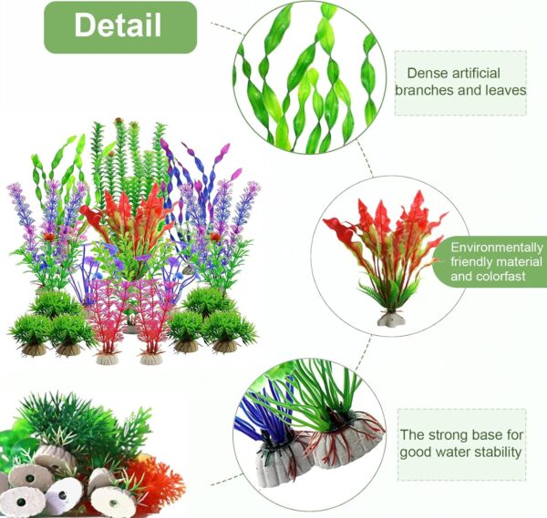 XHDA 20Pcs Artificial Aquarium Plants, Plastic Fish Tank Plants for Fish Tank Decoration, Safe Artificial Water Plants for Aquarium Decoration - Image 3