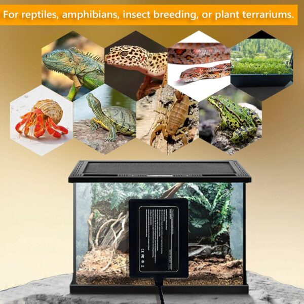 FIPASEN Reptile Heating Mat with Temperature Adjustment, 8x12 Inch Terrarium Heat Mat for Tortoise/Snakes/Lizard/Gecko/Hermit Crab/Frog/Spider/Insect Breeding/Plant Box - Upgraded Reptile Heating Pad - Image 4