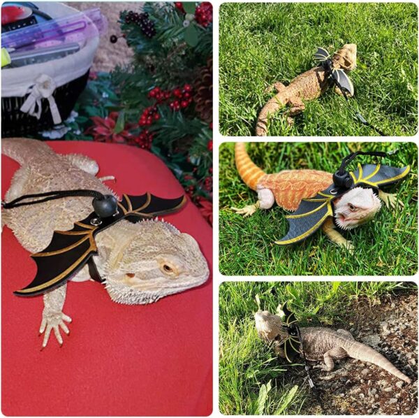 Pawaboo Adjustable Bearded Dragon Harness and Leash, 3 Size Leather Reptile Leash Outdoor Harness Leash with Bat Wings for Lizard Reptiles Amphibians Small Pet, Small/Medium/Large, Gradient yellow - Image 6