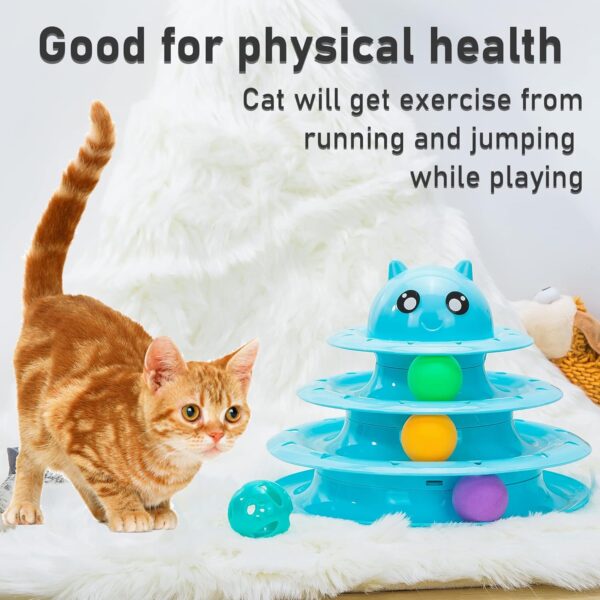 Vealind Pet Interactive Fun Roller Exerciser 3 Level Cat Teaser Ball Toy with 3 Colorful Balls(Blue) - Image 5