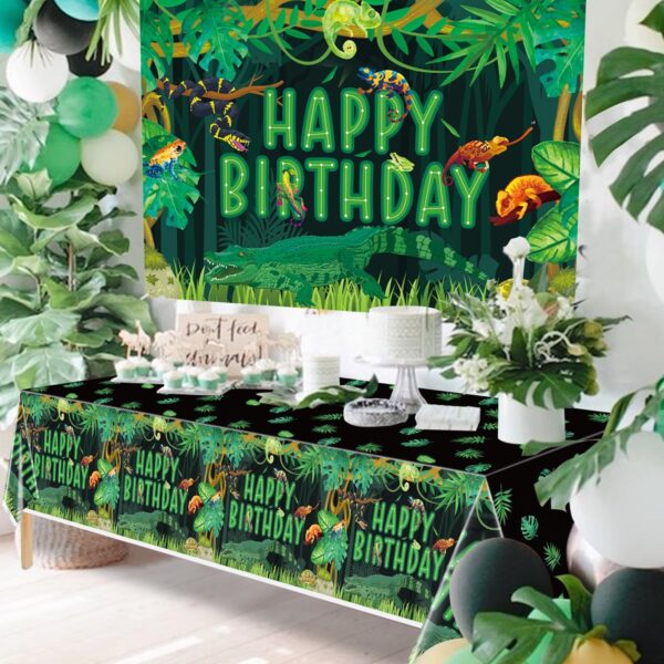 Reptile Birthday Backdrop, Reptiles Snakes Lizard Alligator Turtle Happy Birthday Backdrop for Kids Boys Birthday Party Decorations, Jungle Swamp Wilderness Birthday Party Supplies, 180x120cm - Image 6