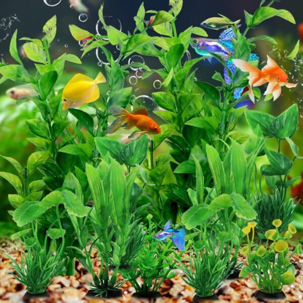 QUOZUO Fish Tank Accessories Aquarium Decorations Green Plants, 10pcs Green Fish Tank Decorations Plastic Plants, Fish Tank Decor, Aquarium Decor Plants - Image 5