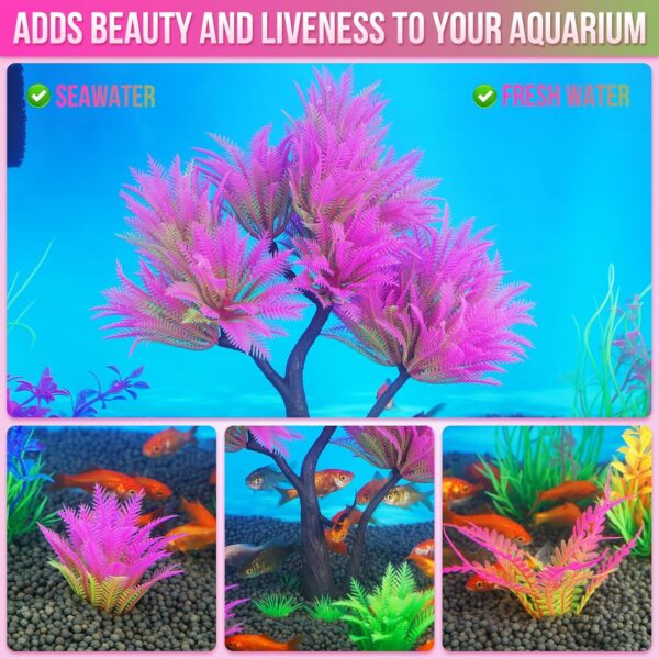 Borlech Aquarium Plants Decorations, Fish Tank Artificial Plastic Tree Plant Decoration Set 10 Pieces (Rose Red) - Image 4