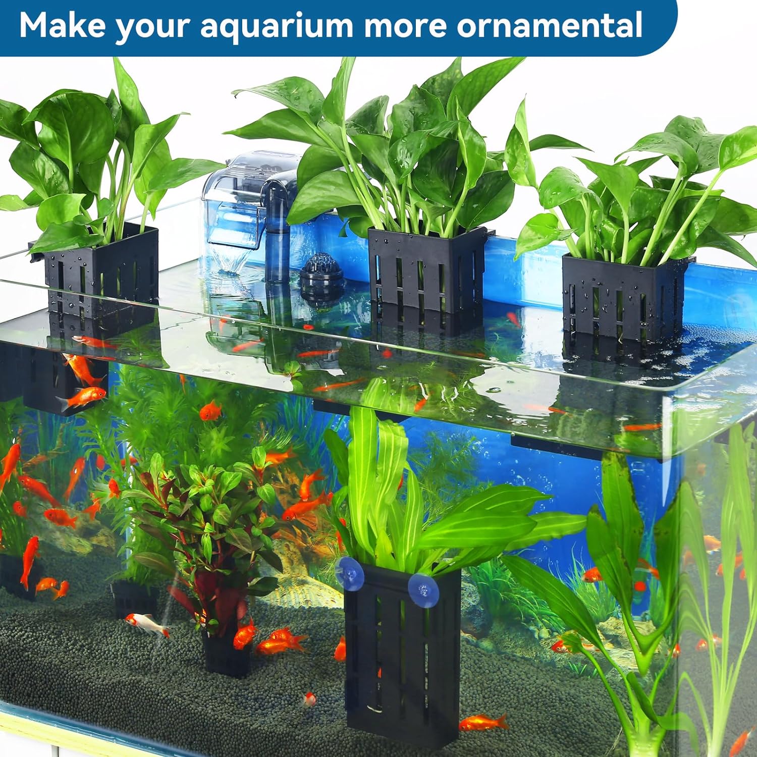 Upgraded Aquarium Plant Holder with Hooks and Suction Cups for Fish Tank Aquaponic Plants Cultivation and Aquascape Decorations (Black) - Image 9
