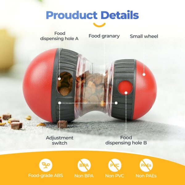 LACCEN Dog Interactive Toys, Adjustable Dog Treat Dispenser Ball, Rolling Puppy Toy, Dog Puzzles Feeder, Slow Feeding for Small Medium Large Breed Pets (Black+Red) - Image 3