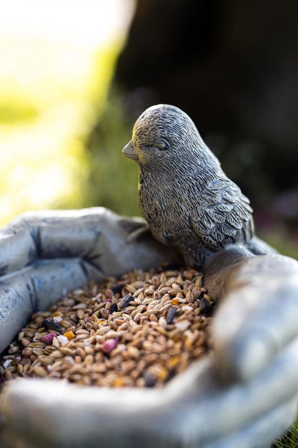 garden mile® Stone Effect Open Hands Garden Ornaments Bird Feeder Station Ornamental Bird Bath Stone Ornaments For Garden Freestanding Bird Bath or Feeding Station Suitable for Seed Peanuts - Image 7