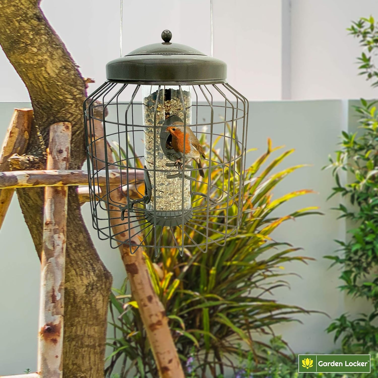 Large Heavy Duty Squirrel Proof Bird Feeder for Wild Seed Feed Mix Outdoor Garden use - Mocha Brown - with Strong Galvanised Metal Cage to Deter Squirrels & Large Birds - Image 6