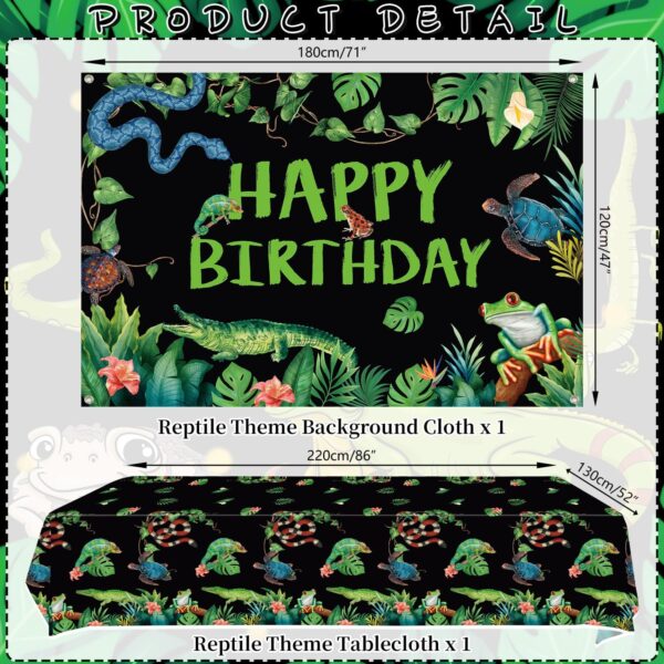 Reptile Birthday Party Supplies, Including Happy Birthday Backdrop, Plate, Napkins, Balloons, Cups ,Cake Topper, Tablecloth, for Baby Shower Decorations Kids Boys Girls (Backdrop) - Image 3