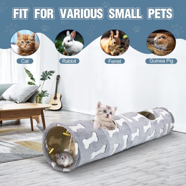 Straight Cat Tunnels for Indoor Cats, Cat Plush Collapsible Tunnel with Cat Toy Ball for Indoor Kittens, Puppies, Bunnies, Rabbits and Small Dogs - Image 6