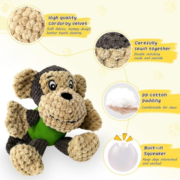 lifefav Dog Toy Low Stuffing, Small Dog Toys For Boredom, Puppy Toy With Squeaker Rubber Ball Body, Interactive Dog Plush Toys, Puppy Chew Toys (Monkey) - Image 2