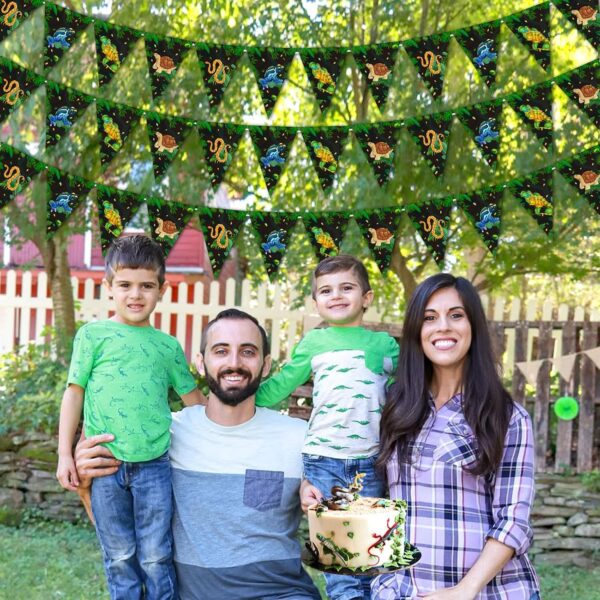 JOYMEMO 3 Pieces Reptile Pennant Banners - Pre-Strung Reptile Triangle Flag Party Decorations, Safari Animals Theme Wildness Snake Lizard Frog Turtle Birthday Party Supplies - Image 4