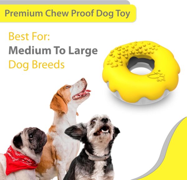 PetBuds Indestructible Dog Toys - Interactive Dog Toys For Boredom - Doughnut Shape Treat Dispenser Dog Toy and Chew Toys For Dogs - 2 in 1 Dog Treat Toy and Dog Chew Toys. (Pink & Yellow, Doughnut) - Image 4
