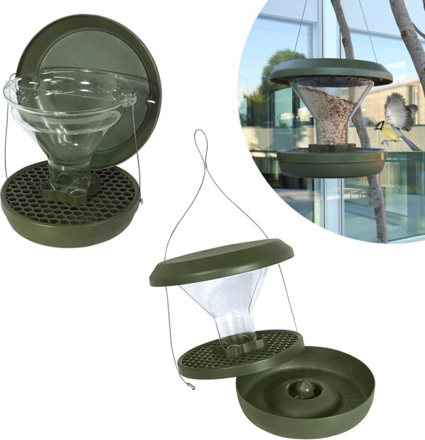 Smart Bird Feeder Davos | Hanging No Mess Station | Rat and Rodent Proof | Robin, Niger Seed Tray Catcher | Robust and Reliable | Dual food chambers | Green - Image 2