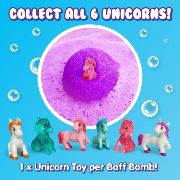 Zimpli Kids 3 x Large Unicorn Surprise Bath Bombs, 6 Surprise Unicorn Toys to Collect in Total, One Per Bath Bomb, Mystery Gift for Children, Xmas Stocking Fillers, Fizzing Bath Bomb Gift Set - Image 2