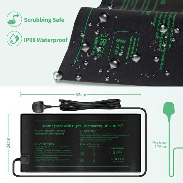 Grenebo Heat Mat for Plants with Big Thermostat 20.75"x10" Durable Waterproof Seedling Heat Mat for Seedlings, Brewing & Greenhouse Incubation, Reptile Amphibians Pet Mat Warmer Bed Mat - Image 3