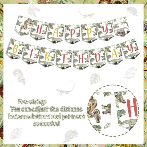 Fangleland Reptile Happy Birthday Banner Decorations - Reptile Themed Hanging Decors Bday Celebration Party Supplies, Snake Alligator Lizard Banner for Boy’s First 2nd Birthday Party - Image 5