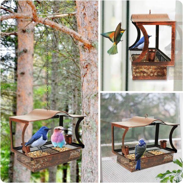 Window Bird Feeder, Metal Window Bird Feeder with Strong Suction Cups, Bird Feeders for Small Birds, Removable Tray with 2 Water Cups, Easy Clean and Fill - Image 5